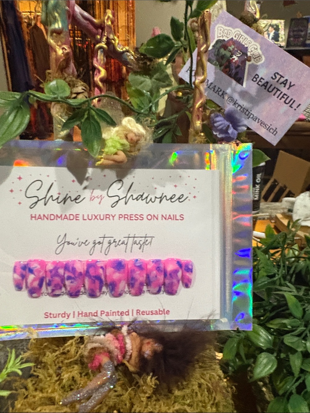 Shine by Shawnee Pink & Purple Marble Reusable Press-On Nails NWT 5/$35